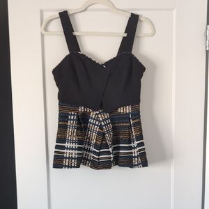 Stylish Black and Patterned Peplum Top
